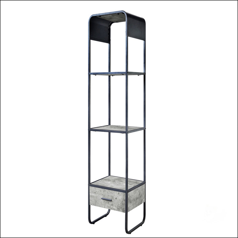 Concrete Grey And Black 2-Shelf Side Pier With 1 Drawer