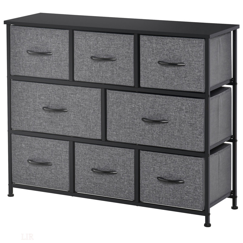 Commode, commode en tissu à 3 niveaux, unité de rangement avec structure en acier pour chambre à coucher, Gris foncé