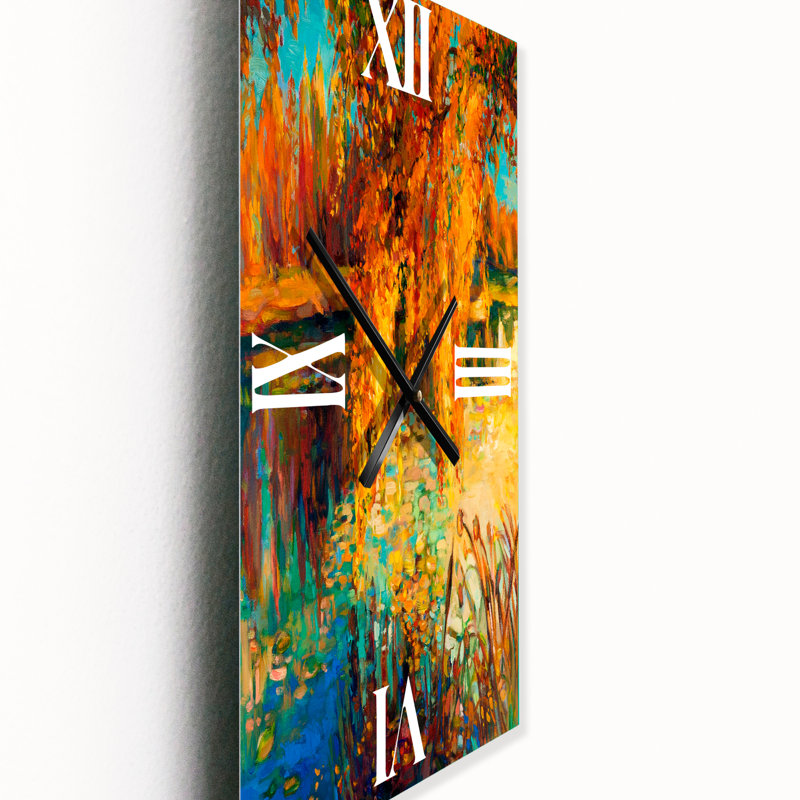 Horloge murale Orange Autumn Forest - Lake House, Grand