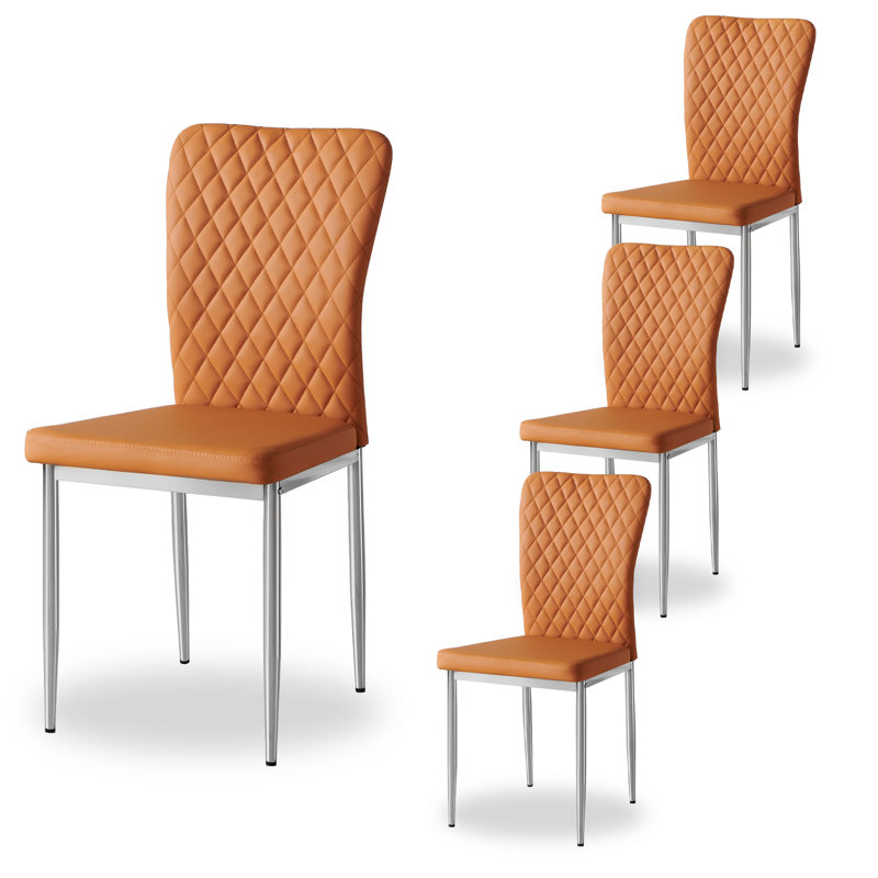 Modern Faux Leather/PU/Suede/Velvet Upholstered Dining Chair Tufted High Back, Grey Faux Leather , Silver Electroplated