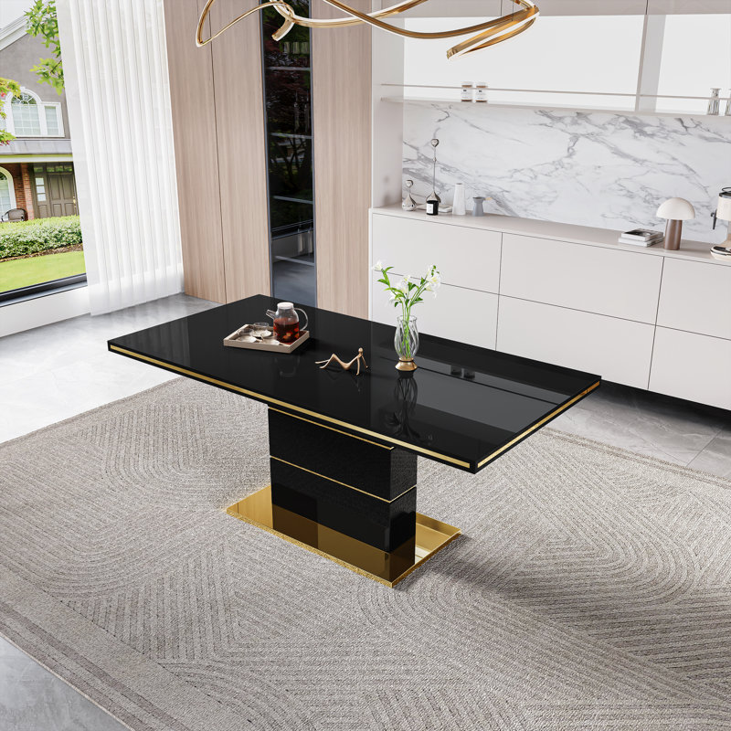 Hertzog Contemporary Rectangular Dining Table With Metal Base, Black