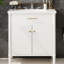 Meuble-lavabo blanc 31 po avec lavabo, fonctionnalité de fermeture en douceur, tablette réglable, conception incurvée, pieds en bois d'hévéa, poignées dorées mates, portes d'armoire compactes, tablettes intérieures,-1204839058