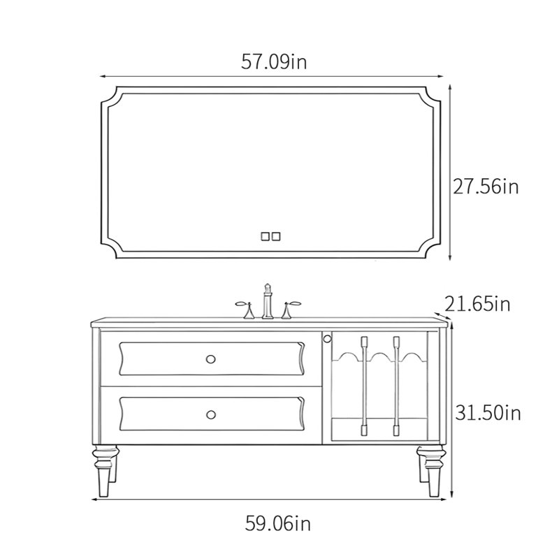 Light luxury retro bathroom cabinet, 31.50" H x 59.06" W x 21.65" D