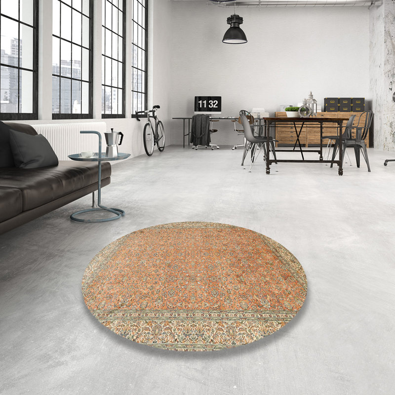 Tapis décoratif orange foncé Drolet, Rond 8 pi
