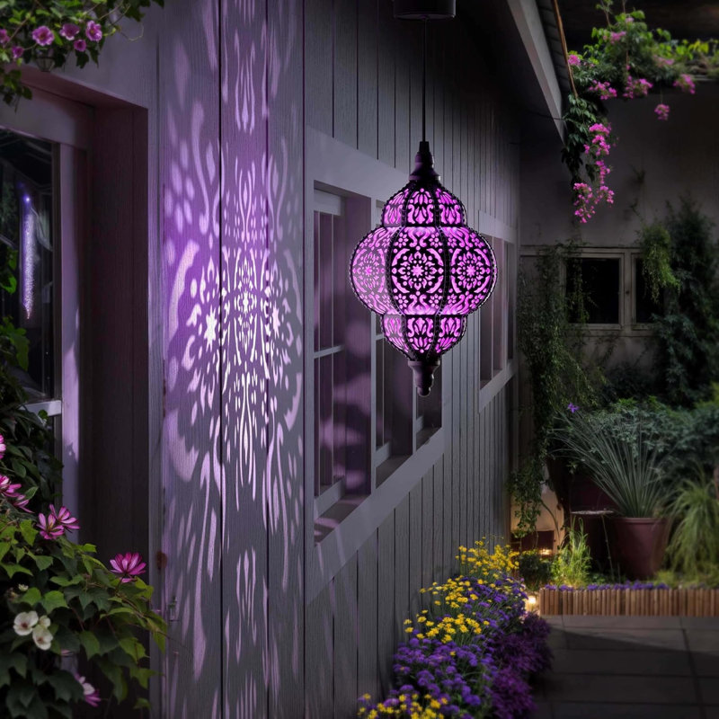 Moroccan Plastic Outdoor Solar Powered  Waterproof Hanging Lanterns