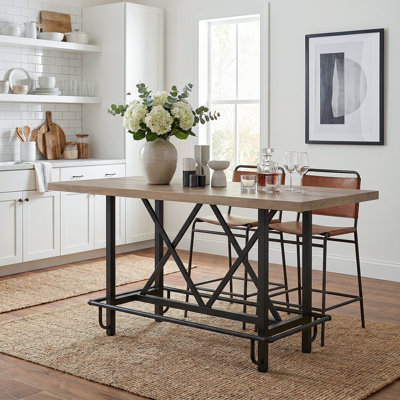 Bochini 62.99" L x 31.49" W Dining Table, Rectangular Counter Height Kitchen Table with Metal Footrest for Kitchen & Home Bar