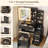 Black Makeup Vanity Desk Set – Sliding LED Mirror with 3 Light Modes, 4 Drawers, 7 Storage Shelves, Charging Station, and Cushioned Stool – Modern Bedroom Furniture – Black