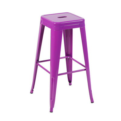 30 Inch Counter Height Backless Bar Stool Set of 2, Purple Metal Industrial Seat for Kitchen Island and Dining Room