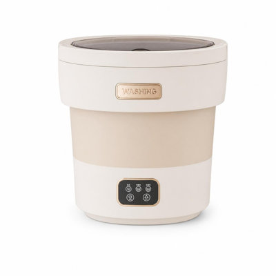 Machine à laver pliante portative de 12 L avec séchoir à linge, mini-laveuse ultra-silencieuse de 45 dB, pour les petits espaces de voyage, le nettoyage en profondeur des sous-vêtements, les chaussettes pour bébés et autres petits vêtements, beige