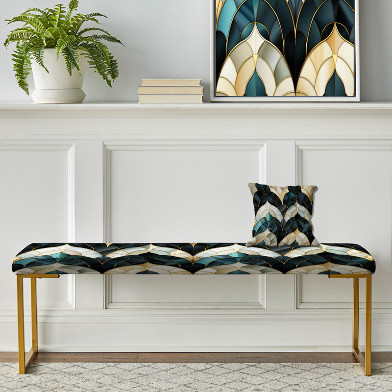 Banc rembourré Marble Gold, Doré Art déco, marbre, glamour et bonheur