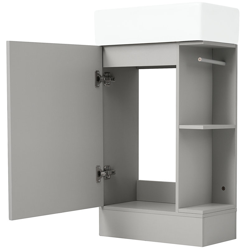 Meuble-lavabo moderne gris 18,6 po avec armoire et lavabo en céramique, Grey