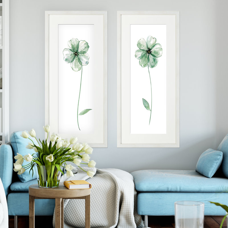 « sage fleur », ensemble de 2 reproductions de peintures à l’acrylique encadrées, Blanc