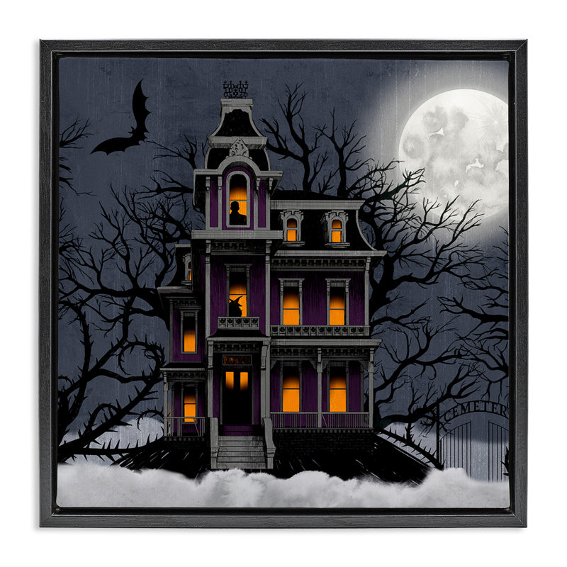 Maison d'Halloween effrayante et hantée, Cadre flottant noir de jais, H 18 po x l 18 po