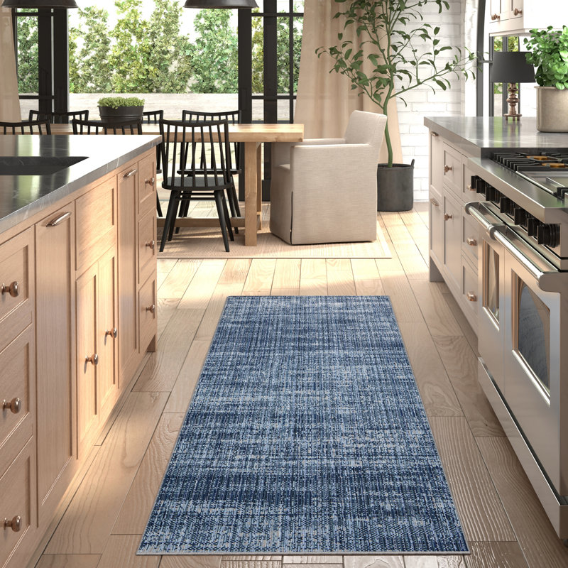 Esser Modern Solid, Accent Rug, Runner 2'6" x 7'3", Blue/Silver