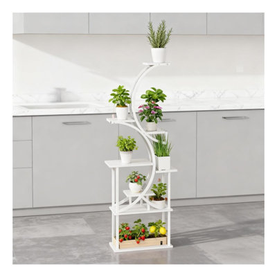 White S-Shaped 8-Tier Corner Plant Shelf Stand