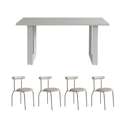 Simple white rectangular rock dining table set