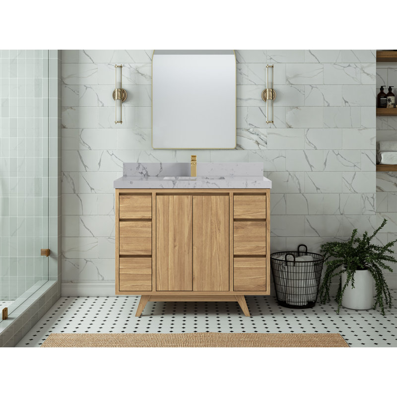 42'' Single Bathroom Vanity with Top, Venatino Quartz