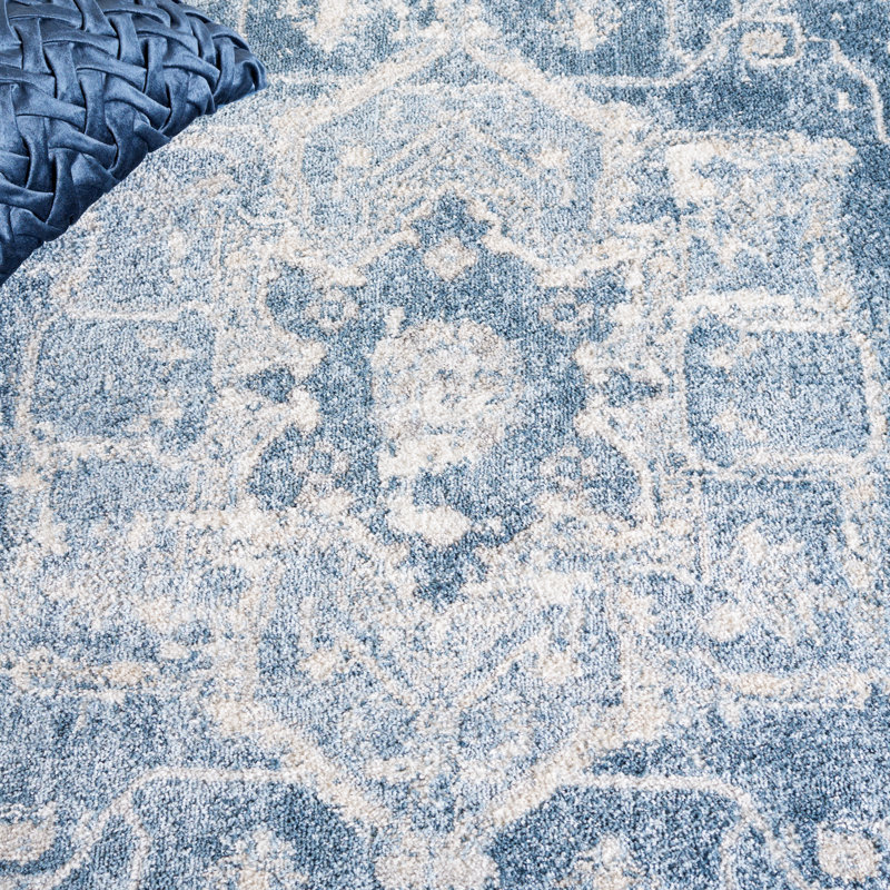 Lowrey Ivory Gray/Blue Rug, Rectangle 5'5" x 7'6"