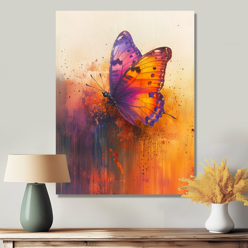 Lavande Echoes Of The Butterfly III - impression de papillon sur métal, H 32 po x l 24 po
