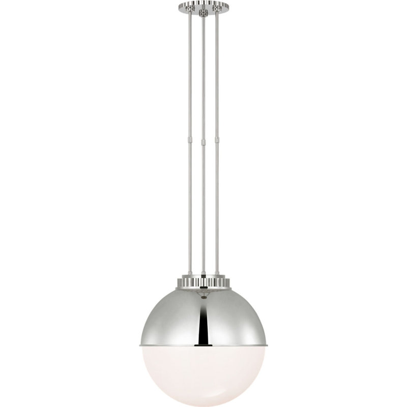 Cavill 16" Pendant with Hood and White Glass, Polished Nickel