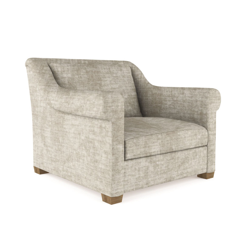 Chaise avec accoudoirs roulés Thompson, H 32 po x l 43 po x P 46 po, Velours écrasé huître, Patiné