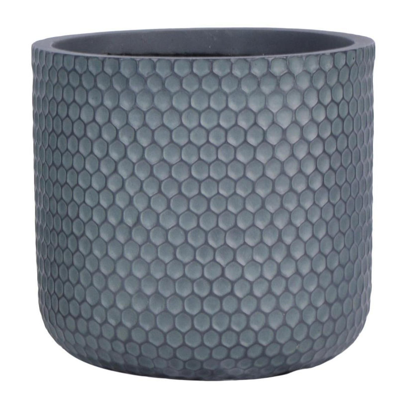 Concrete Effect Frostproof Outdoor Plant Pot, Garden Flower Pot, Round Garden Planter with Drainage Holes, Green Grey Planter with Honeycomb Pattern