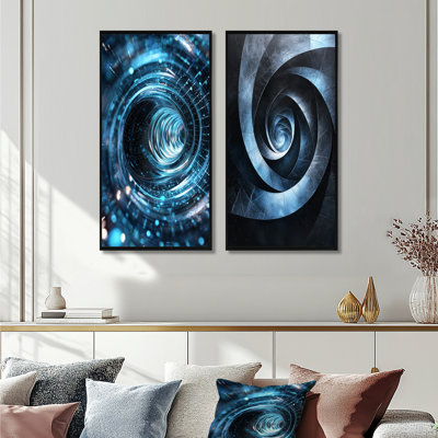«Blue Fractal Black Hole I», ensemble de 2 pièces d'art abstrait en spirale