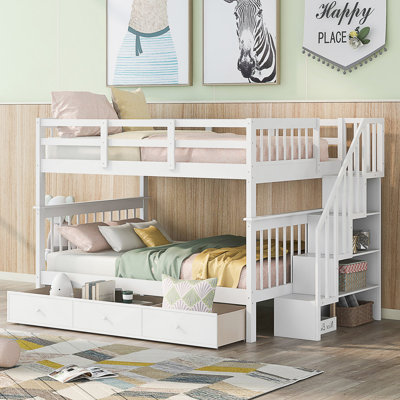 Full-Over-Full Bunk Bed With Storage, Guard Rail, And Staircase For Enhanced Safety And Organization