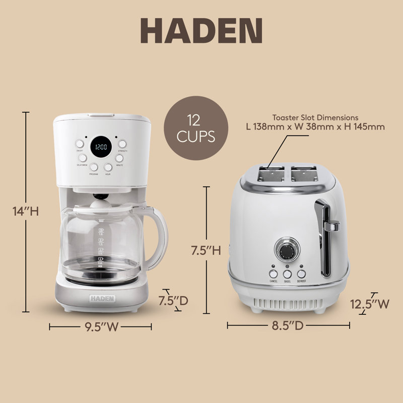 Machine à café HADEN ivoire en acier inoxydable et grille-pain à 2 tranches