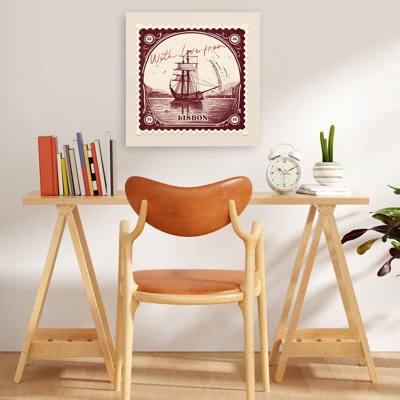«Lisbon Sailing Ship Stamp», rétro, architecture traditionnelle de ville, impression d'art mural