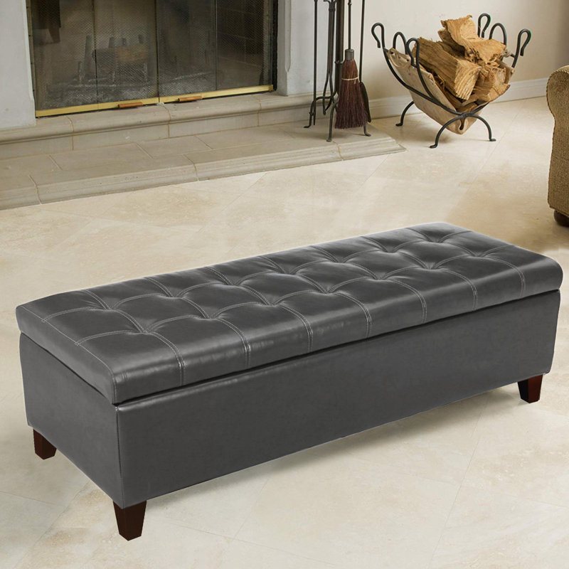 Banc de rangement en simili cuir Loggins, Gris foncé