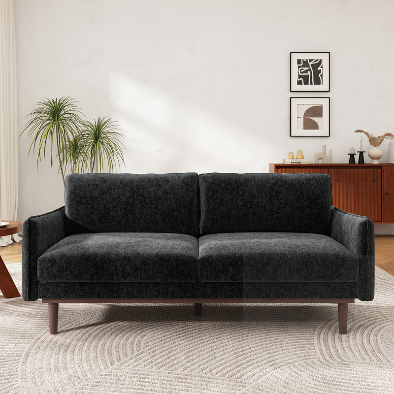 2-Seater Upholstered Sofa, Black Chenille