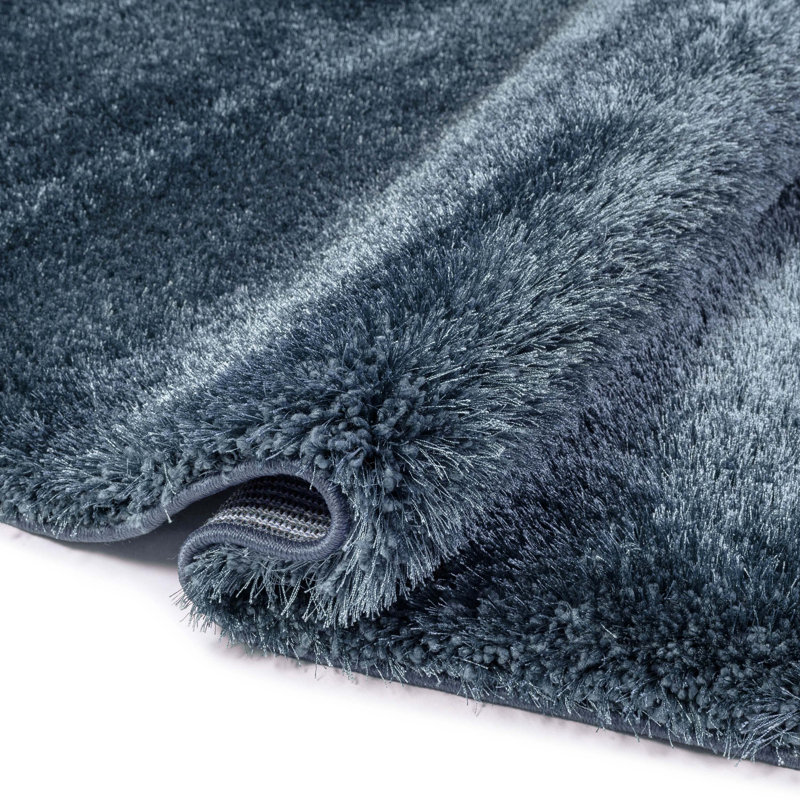 Saavedra Liza Dark Blue Glam Solid Shag Plush Area Rug, Rectangle 7'10" x 9'10"