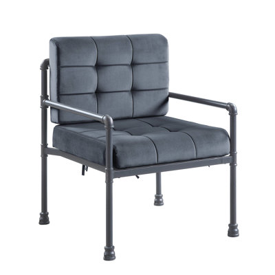 Chaise d'appoint grise avec revêtement en velours, hauteur des accoudoirs de 24 po, largeur en velours de 27,45 po, base en métal, coussin de dossier amovible, poids de 34,97 29,21 lb.