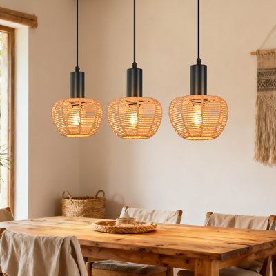 3-Light Boho Rattan Pendant