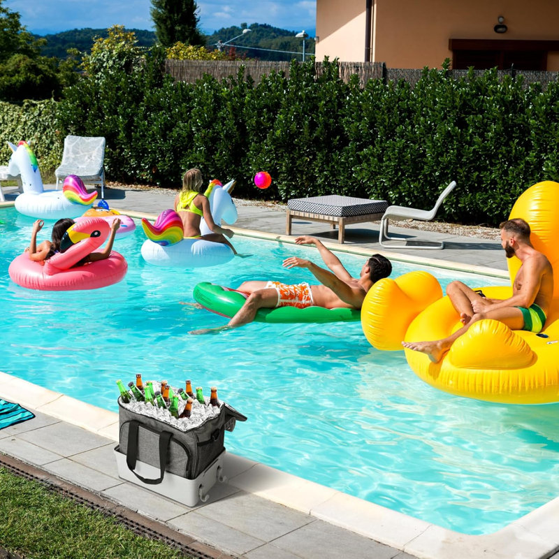 Pool Cooler Insulated Poolside Cooler With Handle Poolside Storage Basket Portable Swimming Poolside Ice Chest Accessories Cup Holder For Above Ground Pools