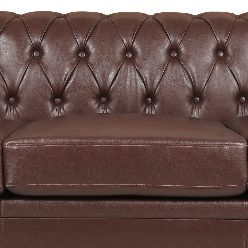 3 avec 81,92 po de largeur, accoudoirs carrés, cuir d'unité centrale brun foncé, coussins amovibles, accoudoirs matériaux, unité centrale, spacieux et confortable
