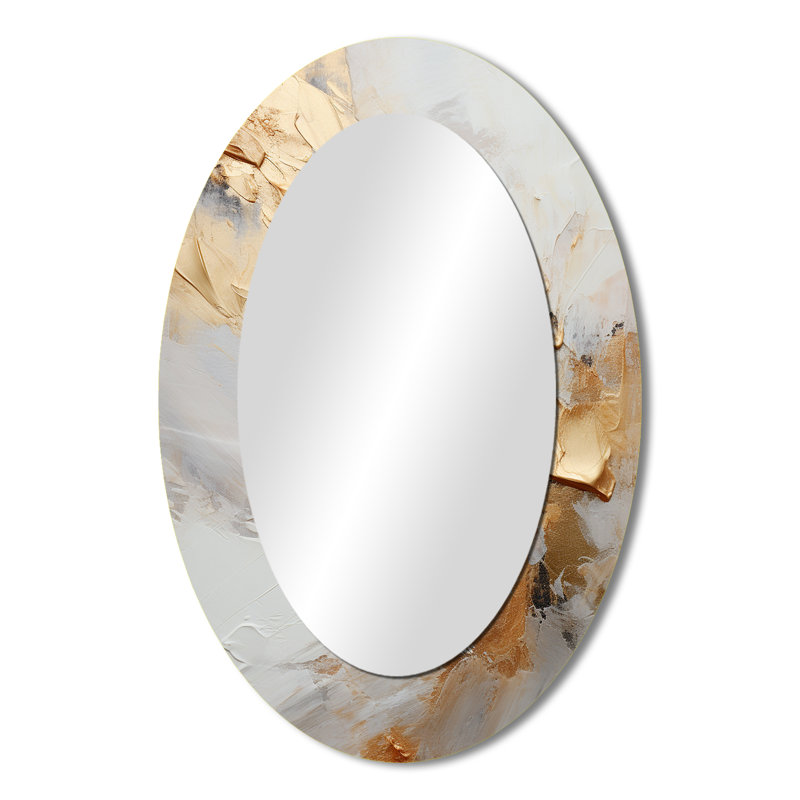 Miroir décoratif ovale abstrait en métal beige et doré Glacier Stone III, 36 po x 24 po