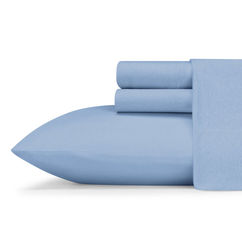 Eddie Bauer Jersey Knit Solid Sheet Set, King Sheet Set + Fitted Sheet + 2 Pillowcases, Blue