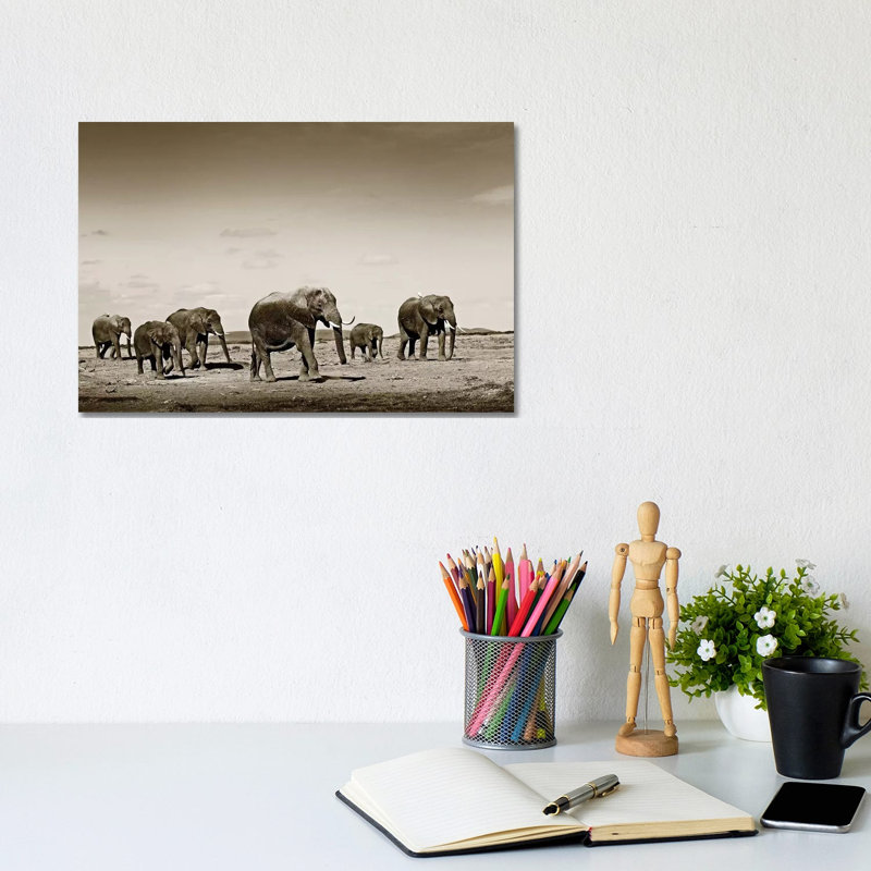 Wide Spread Elephants by Klaus Tiedge - Wrapped Canvas Print, 20.32 cm H x 30.48 cm W