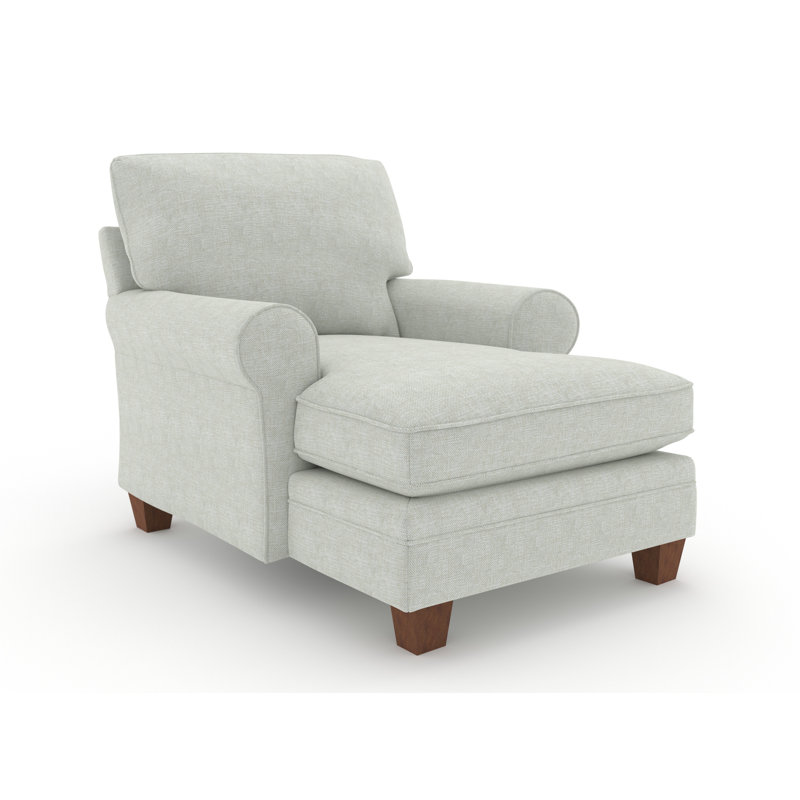 Mignone Capriccio Round Arms Chaise Lounge, Snow Ivory Performance, Dark Walnut