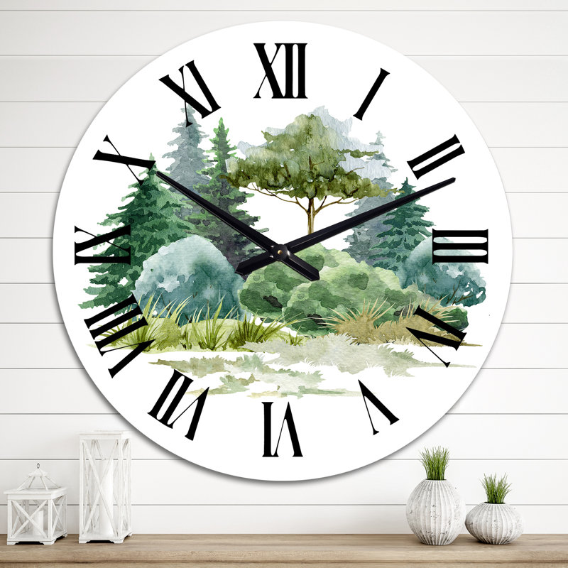 Nature forêt, pelouse, brousse d'arbres, herbe II - horloge murale champêtre, Moyen