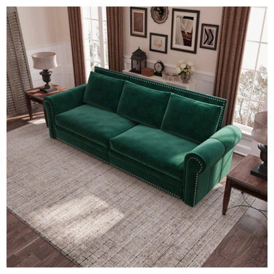 Chesterfield Sofa,93.7" King Pull Out Sofa Bed,3-In-1 Velvet Convertible Sleeper Sofa With Nailhead Trim & Rolled Arm,Multi-Functional Sofa Bed For Living Room,Bedroom,Green