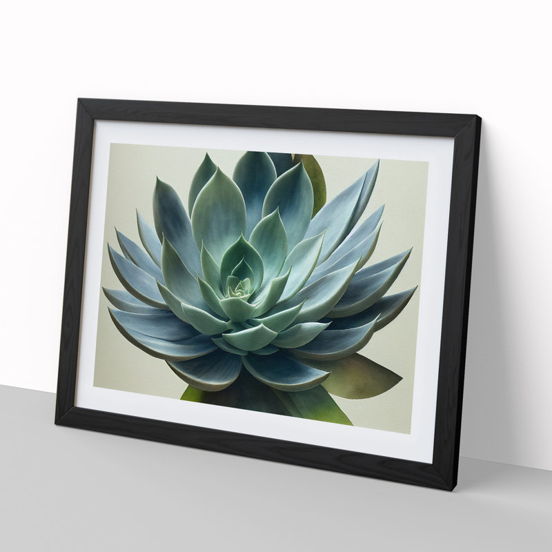 Watercolour Succulent Plant Vol.4 - Single Picture Frame Print, Black, 46cm H x 64cm W