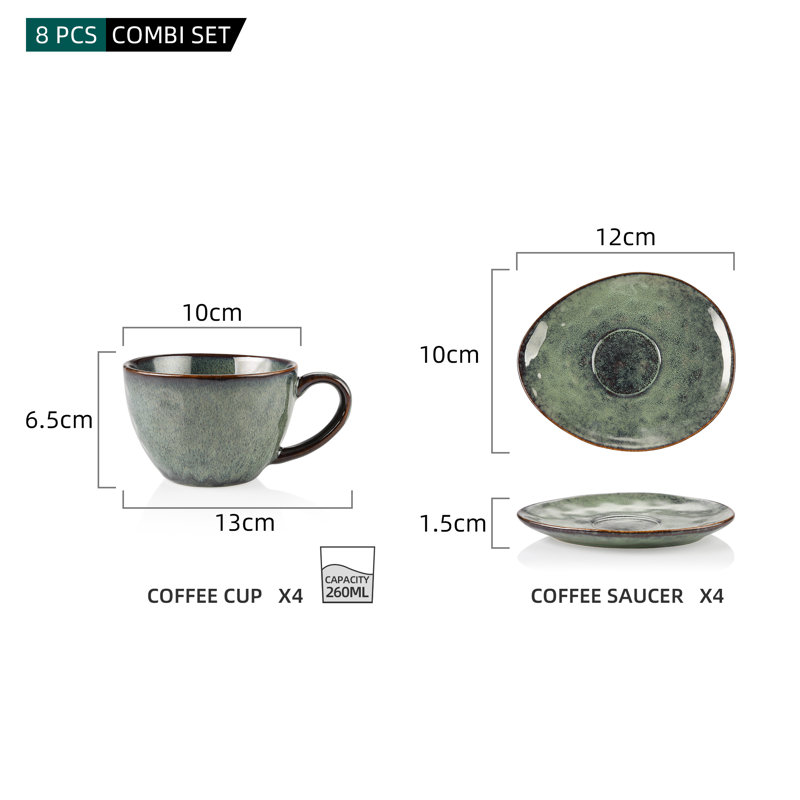 Stoneware Cappuccino Cup and Saucer, Forest Green