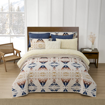 Diamond Peak White/Brown/Beige Standard Cotton Coverlet Set