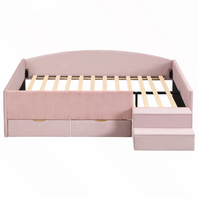 Lit de jour rembourré avec tiroirs de rangement, Full / Double, Pink