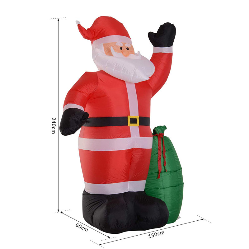 HOMCOM Inflatable 7.5ft Santa Claus Xmas Décor Airblown Yard LED w/ Gift Bag