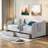 Upholstery Daybed With Trundle, Two Drawers , Side Pockets And Button Tufted Design-885347195