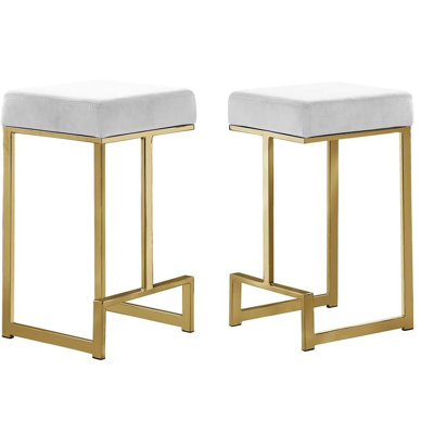 Modern Backless Bar Stool Set with Velvet Seat and Metal Frame
